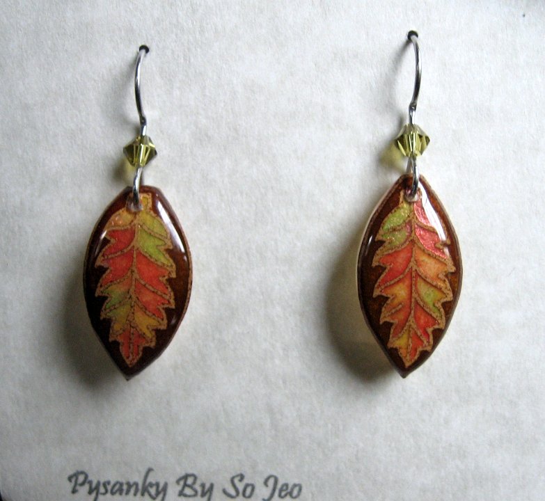 Little Fall Leaves Variagated Earrings Pysanky Jewelry by So Jeo